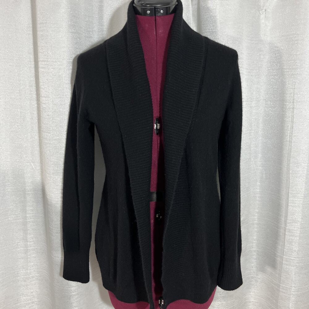 L.L. Bean Black Open‎ Front 100% Cashmere Cardigan Sweater sz XS